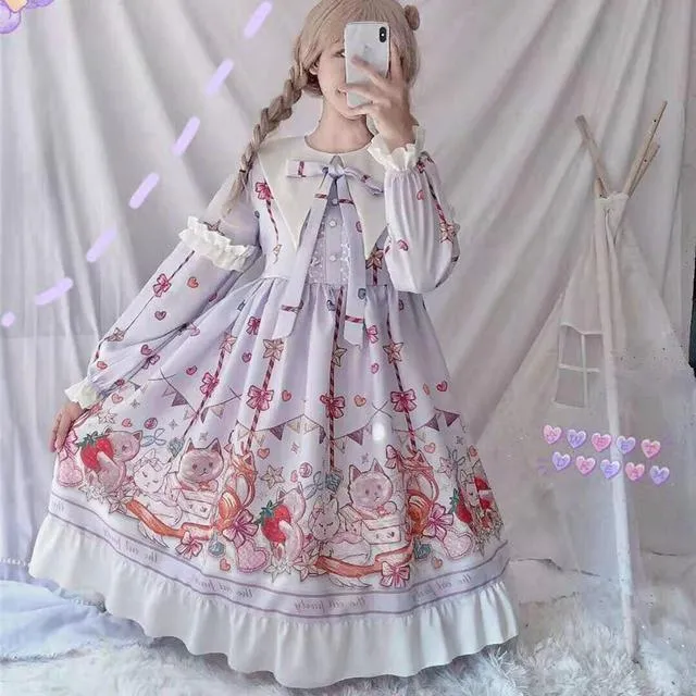 Vintage-Inspired Lolita Dress with Ruffle Trim