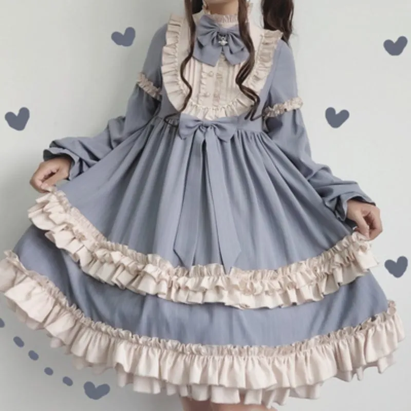 Vintage-Inspired Lolita Dress with Ruffle Trim