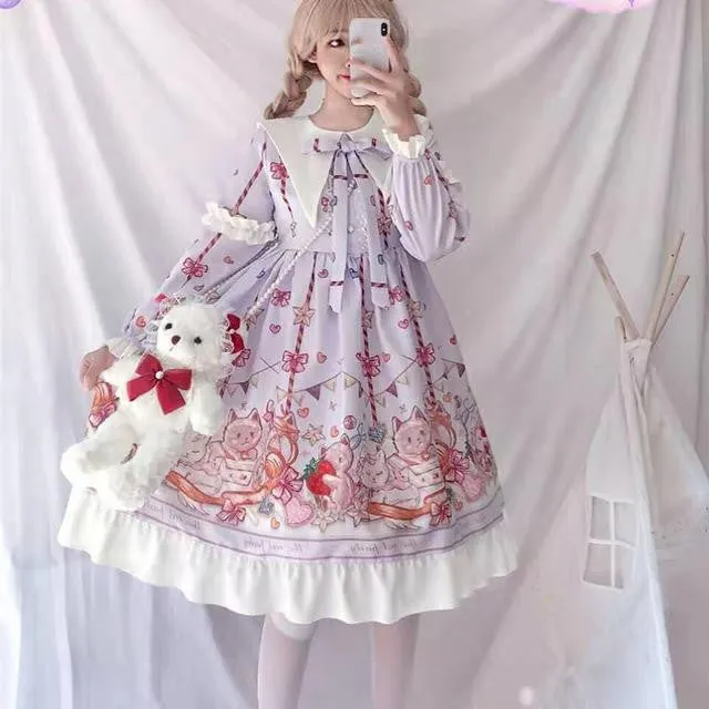 Vintage-Inspired Lolita Dress with Ruffle Trim