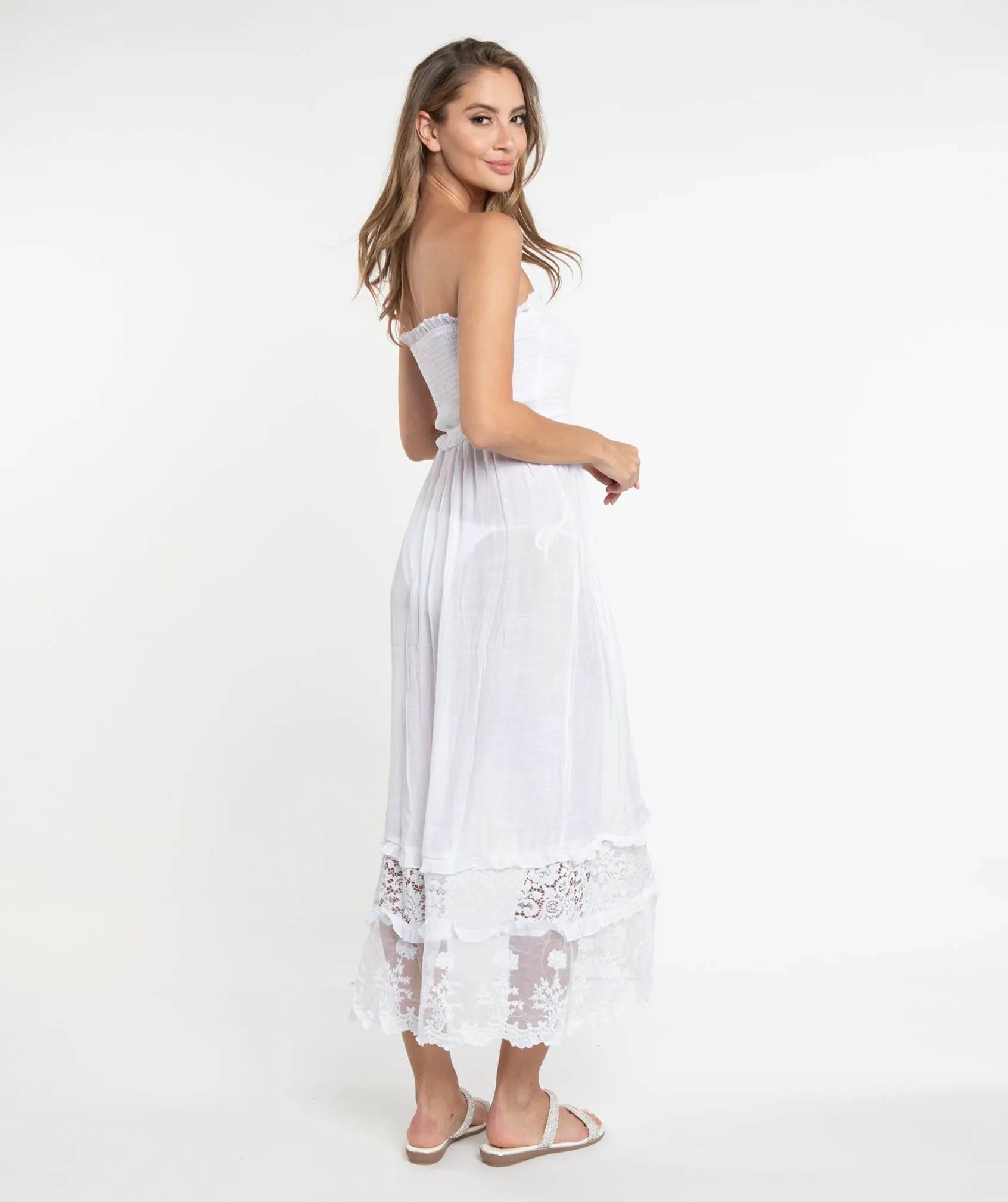 White Strapless Slip-On Maxi Dress