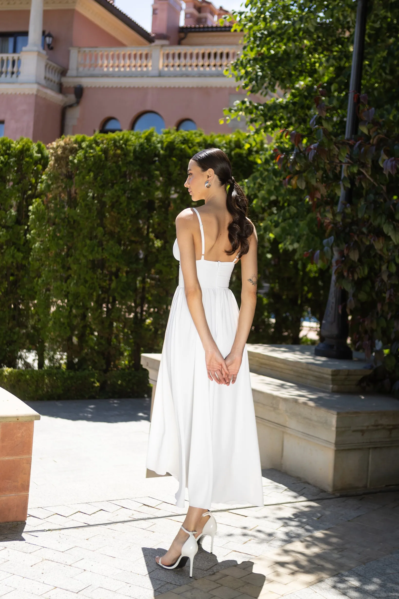 White V-Neck Slip Dress