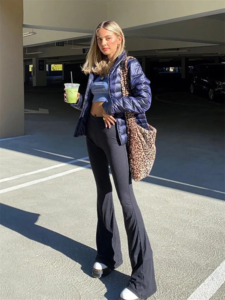 Woman Slim Fitting High Waisted Casual Flare Pants