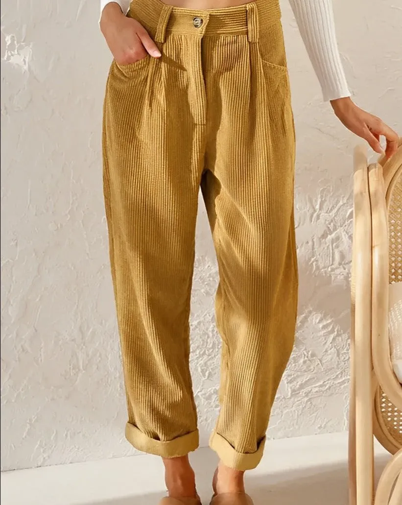 Women - Corduroy Trousers - Comfortable Fabric - Stylish Casual Pants for Everyday Wear