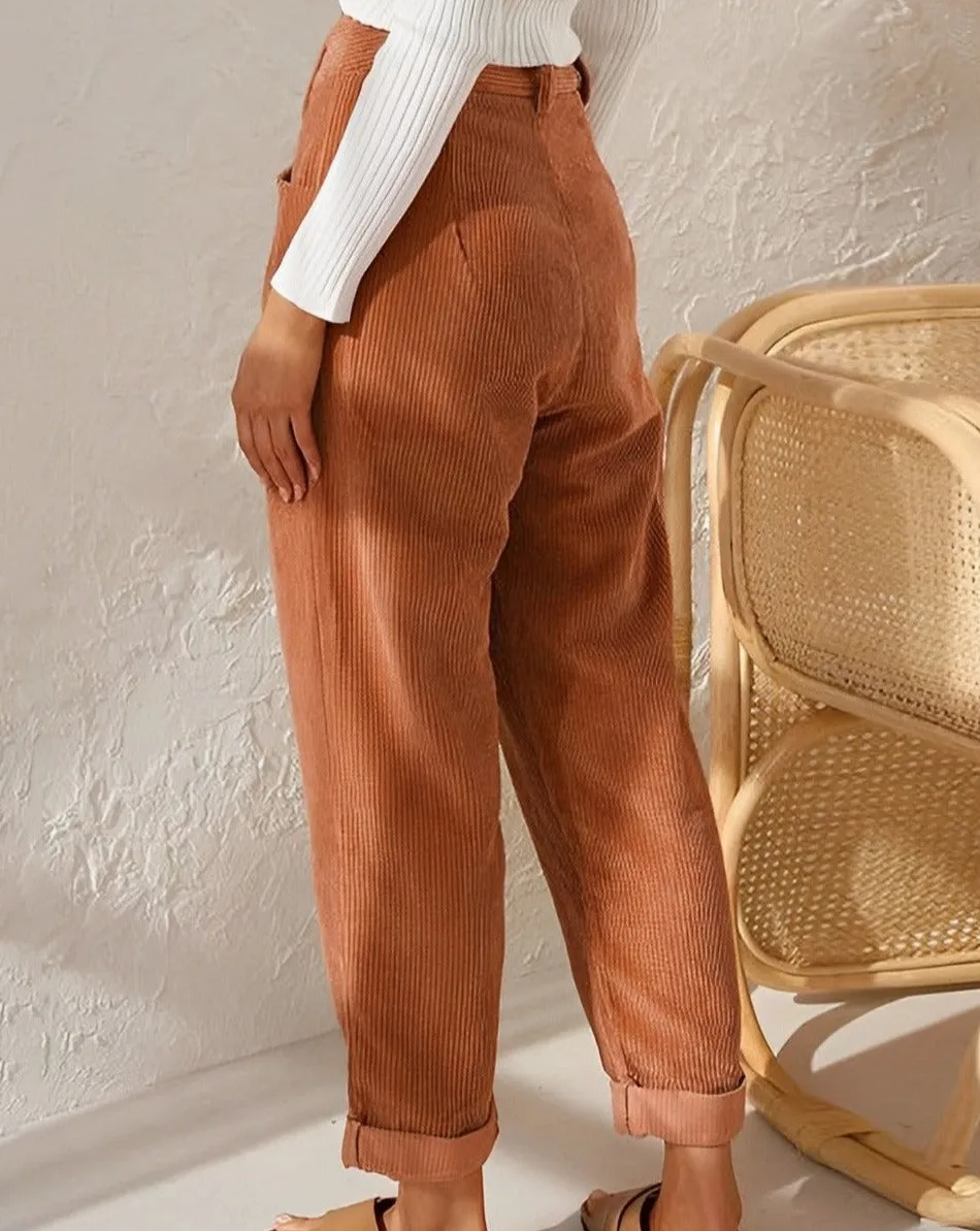 Women - Corduroy Trousers - Comfortable Fabric - Stylish Casual Pants for Everyday Wear