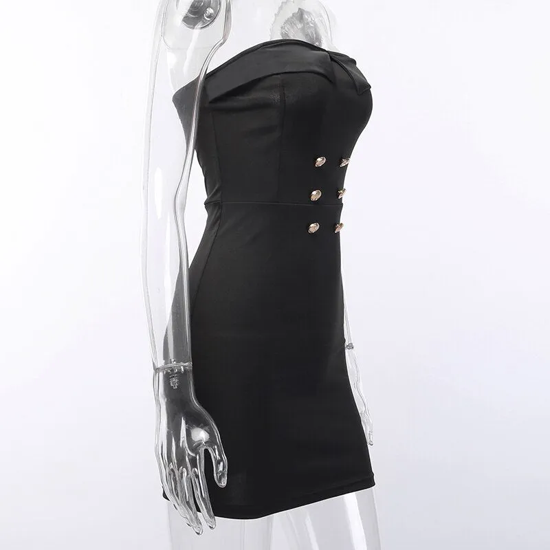 Women's Casual Strapless Solid Dress With Buttons