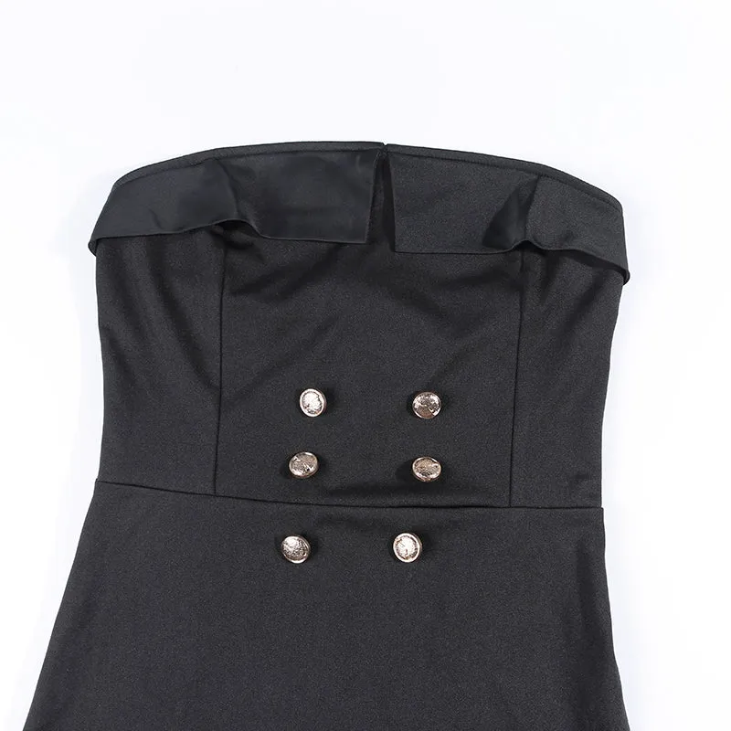 Women's Casual Strapless Solid Dress With Buttons
