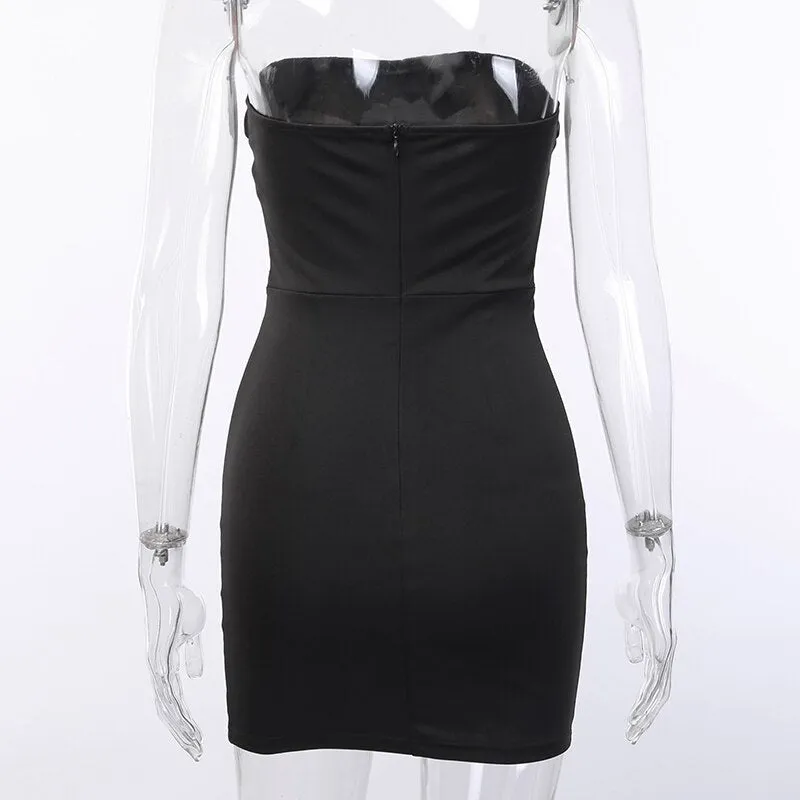 Women's Casual Strapless Solid Dress With Buttons
