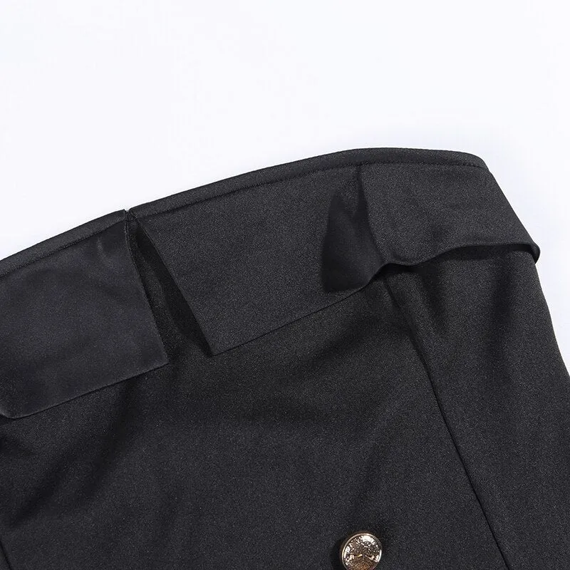 Women's Casual Strapless Solid Dress With Buttons