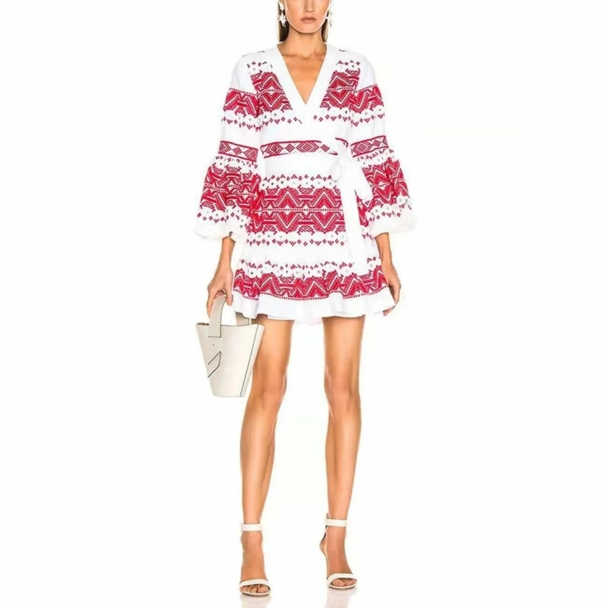 Women's Casual V-Neck Long-Sleeved High-Waist Dress