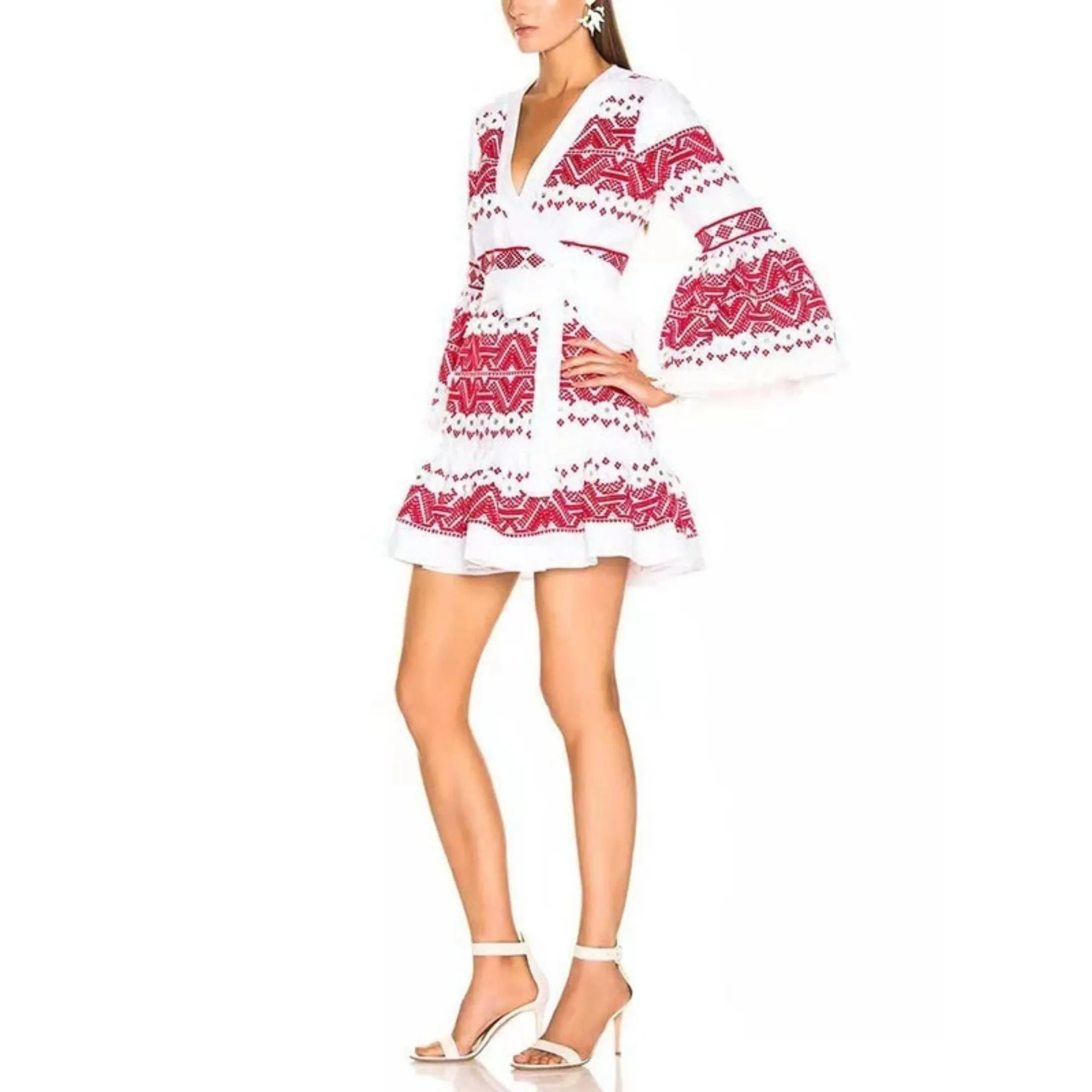 Women's Casual V-Neck Long-Sleeved High-Waist Dress