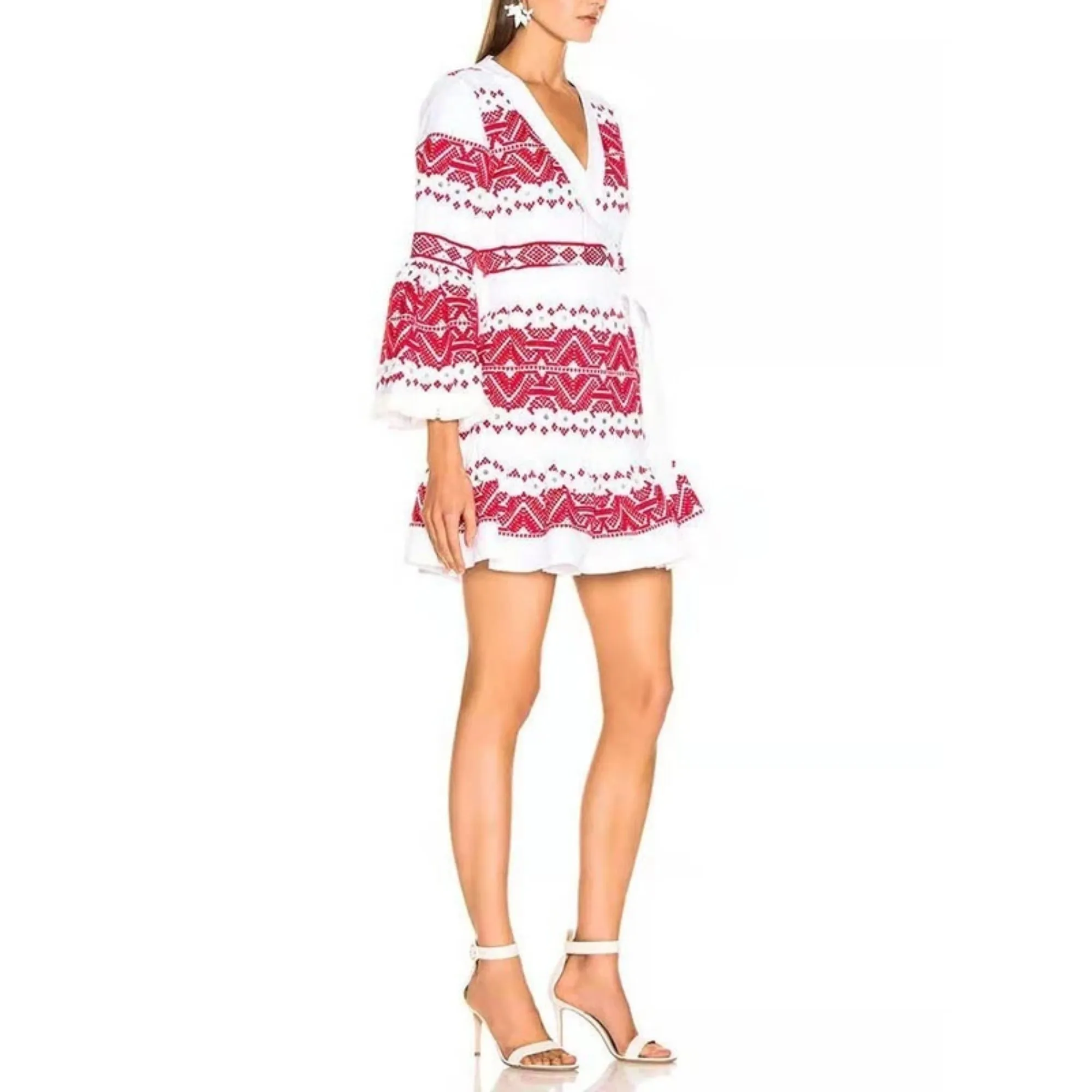 Women's Casual V-Neck Long-Sleeved High-Waist Dress