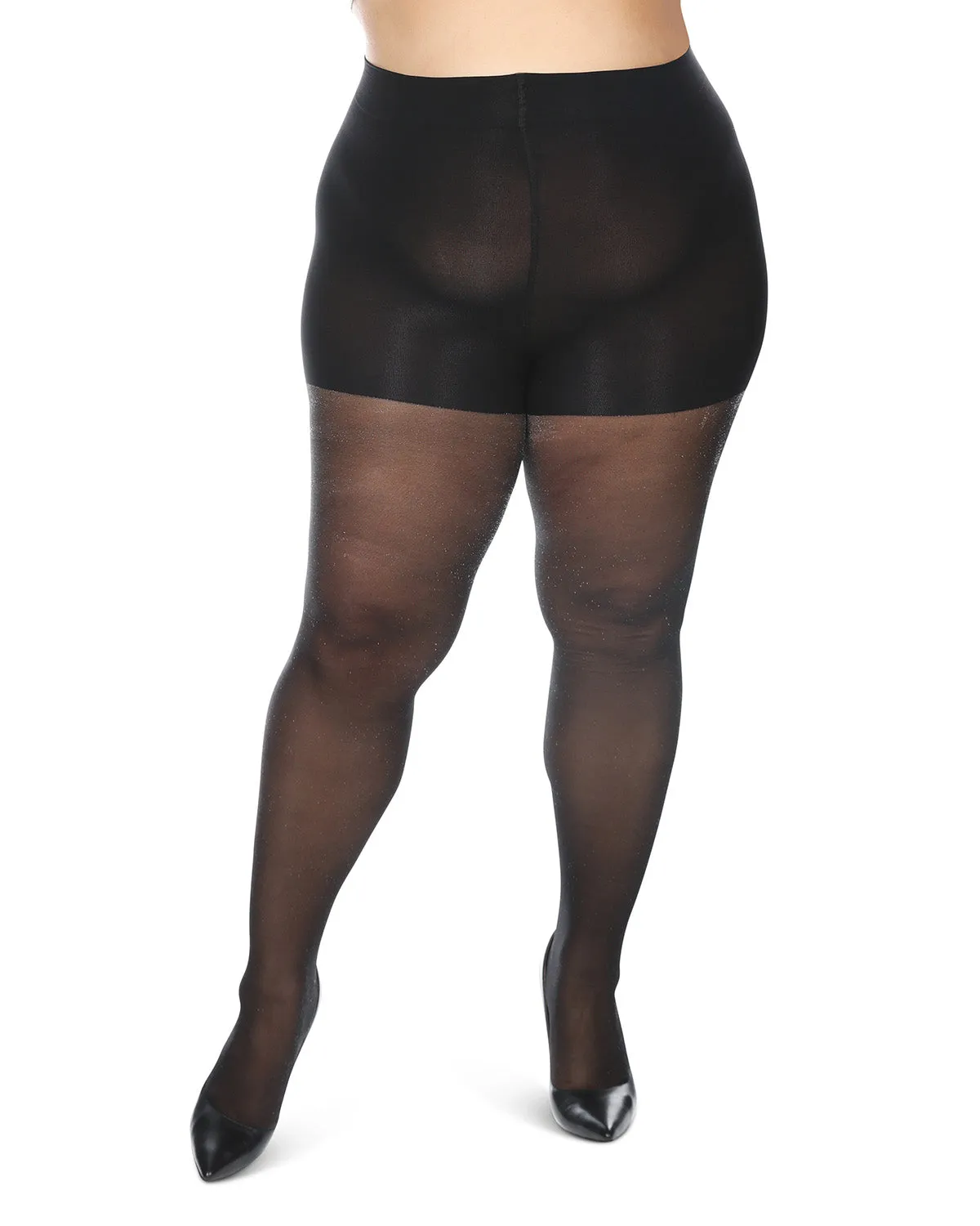 Women's Curvy Sparkle Sheer Nylon Control Top Tights