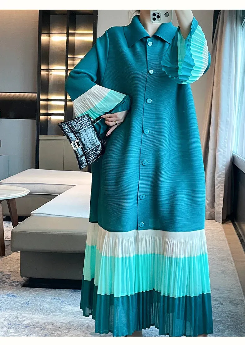 Women's Elegant Multi-Shade Teal Pleated Dress