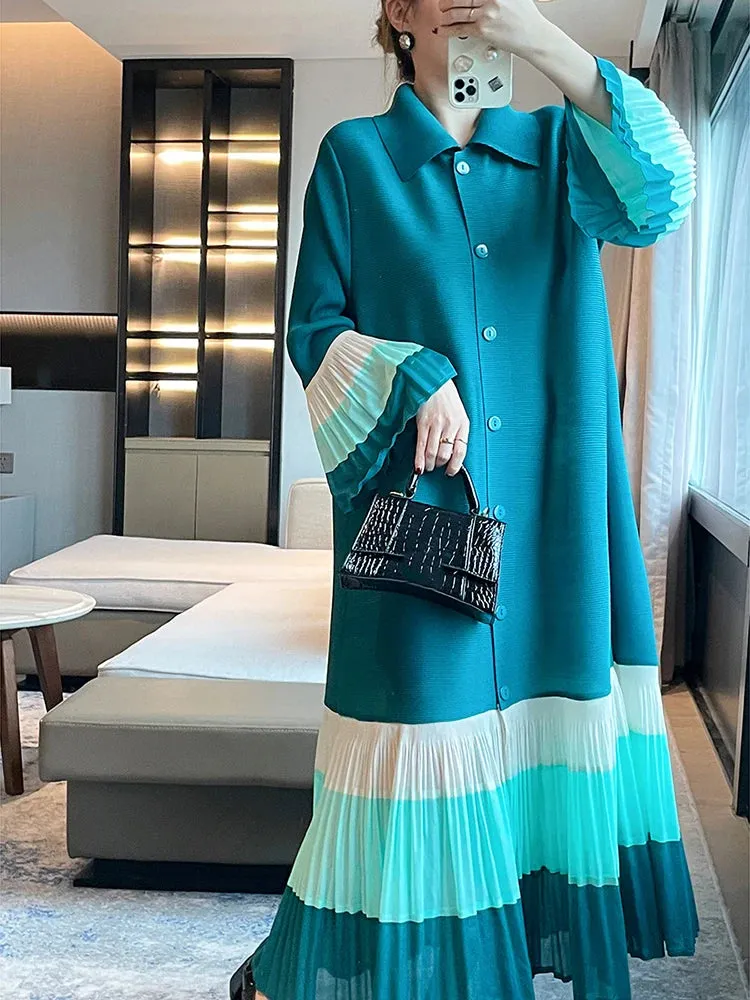Women's Elegant Multi-Shade Teal Pleated Dress
