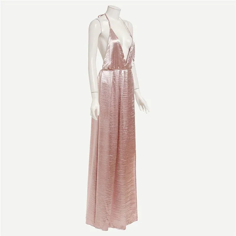 Women's Summer Cross Back Maxi Dress With High Slit