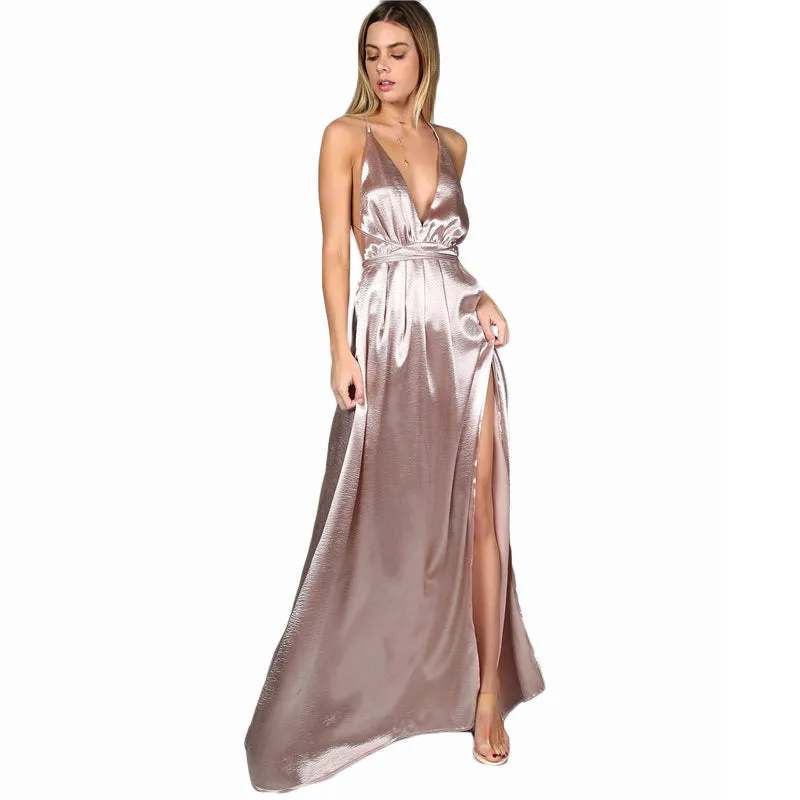 Women's Summer Cross Back Maxi Dress With High Slit