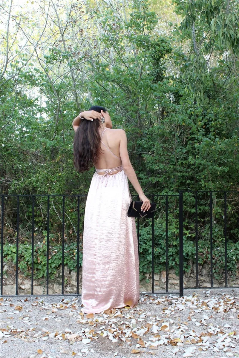 Women's Summer Cross Back Maxi Dress With High Slit