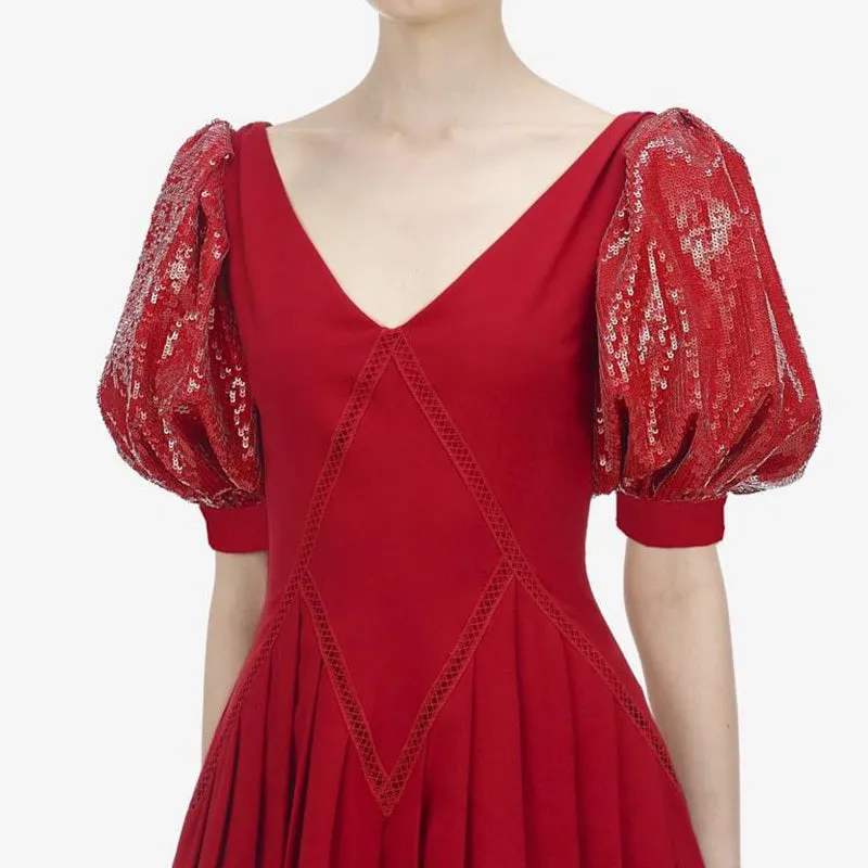 Women's Summer Patchwork V-Neck Sequined Long Dress
