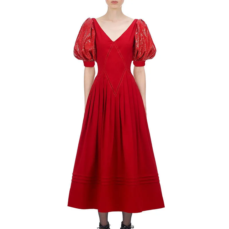 Women's Summer Patchwork V-Neck Sequined Long Dress