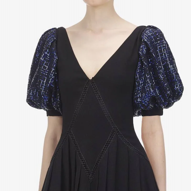 Women's Summer Patchwork V-Neck Sequined Long Dress