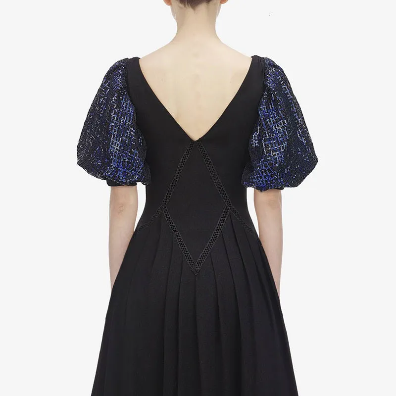 Women's Summer Patchwork V-Neck Sequined Long Dress