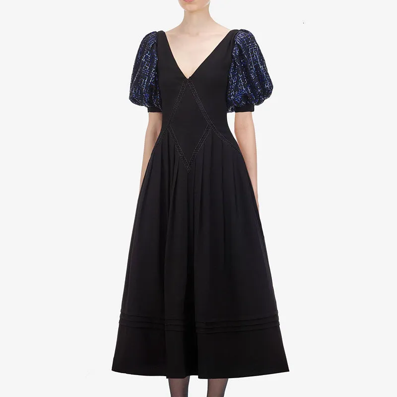 Women's Summer Patchwork V-Neck Sequined Long Dress