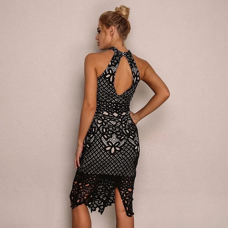 Women's Summer Sleeveless Bodycon Dress With Floral Lace