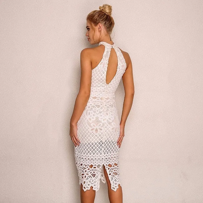 Women's Summer Sleeveless Bodycon Dress With Floral Lace