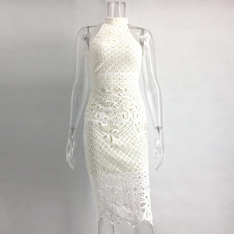 Women's Summer Sleeveless Bodycon Dress With Floral Lace