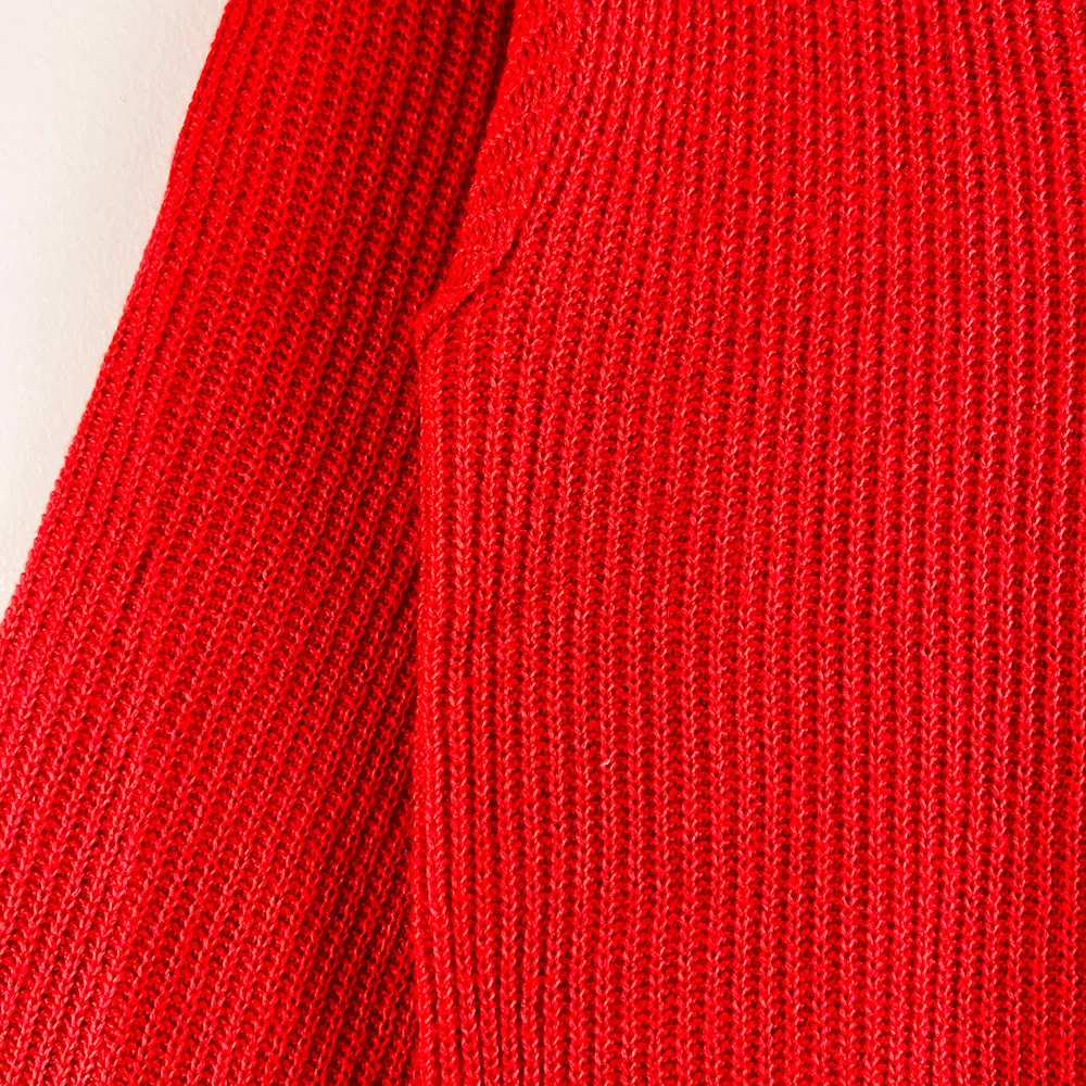 Womens Textured V-Neck Semi Long Sweater